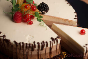 Slice of Trio Chocolate Mousse Cake