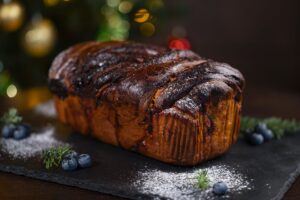 Traditional Romanian Sweet Bread with Blueberry Jam and Almonds