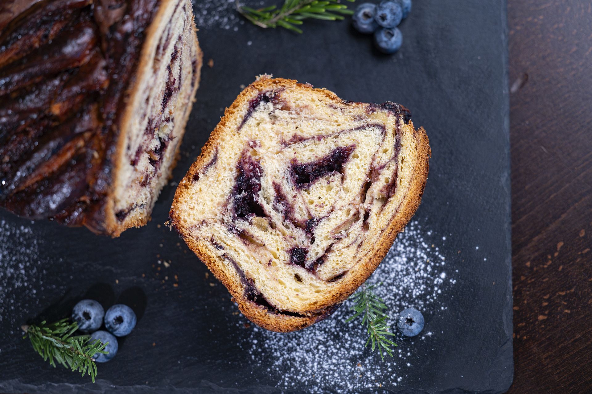 Traditional Romanian Sweet Bread with Blueberry Jam and Almonds - imagine 3