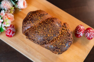 Traditional Romanian Classic Sweet Bread with Nuts, Cocoa, and Raisins
